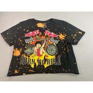 Betty Boop Born To Rule Biker T-Shirt Women’s L Black Motorcycle Splatter Tee